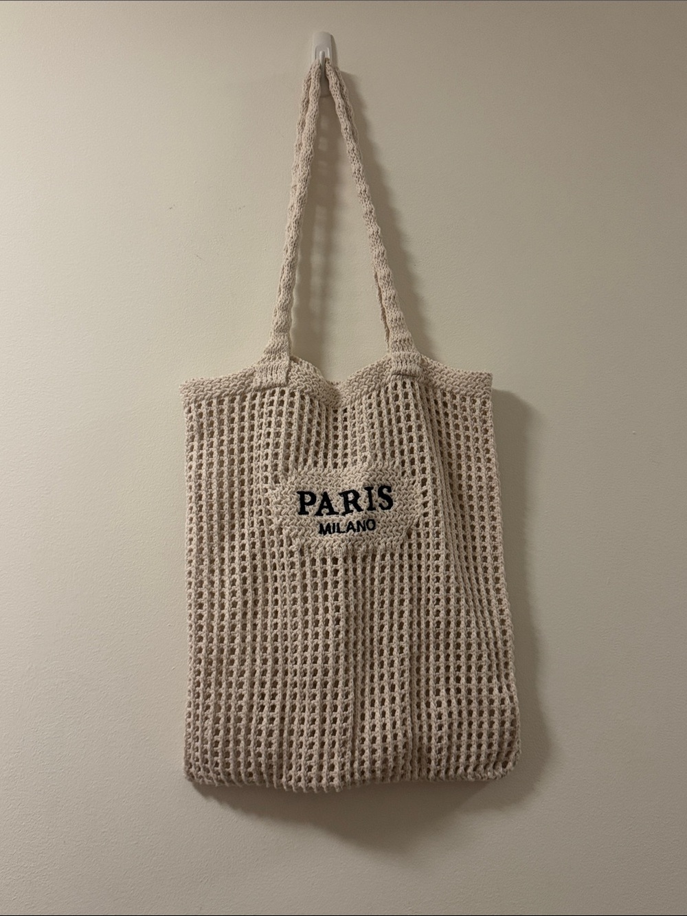 Paris Milano Crochet Tote Bag in Beige